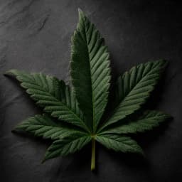Broad indica cannabis fan leaf macro